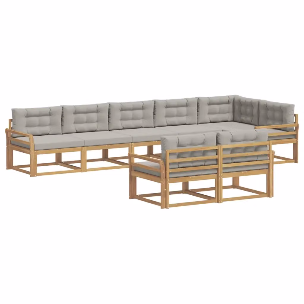 Set di divani da esterno a L vidaXL in legno di acacia con cuscini bianchi e grigi – 2