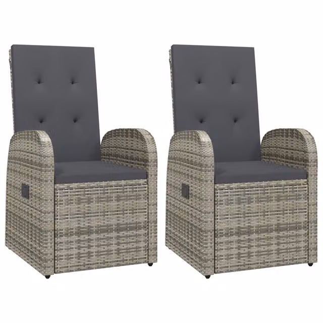 Sedie da Giardino Reclinabili 2 pz | Sedie da Esterno e Cuscini Polyrattan Grigio