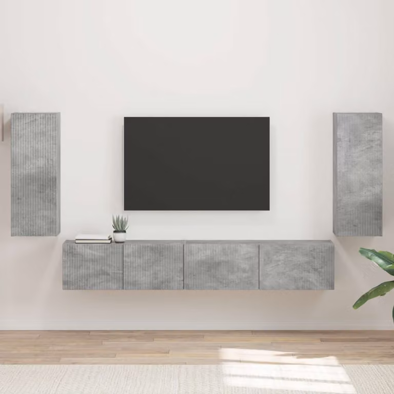 Set mobile TV moderno vidaXL in 4 pezzi, Grigio cemento e Legno MDF, da appendere a parete