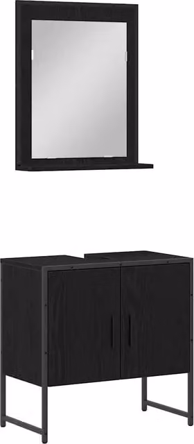 Set di mobili per il bagno moderno composto da mobile lavabo e armadietto specchio nero lucido L/P/H: 60 x 33 x 60 cm