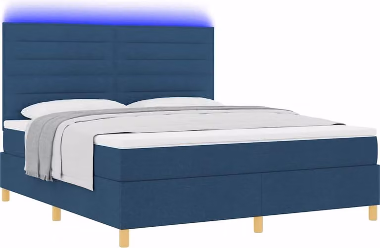 Letto a Sorgente LED con materasso Blu 180 x 200 cm Tessuto