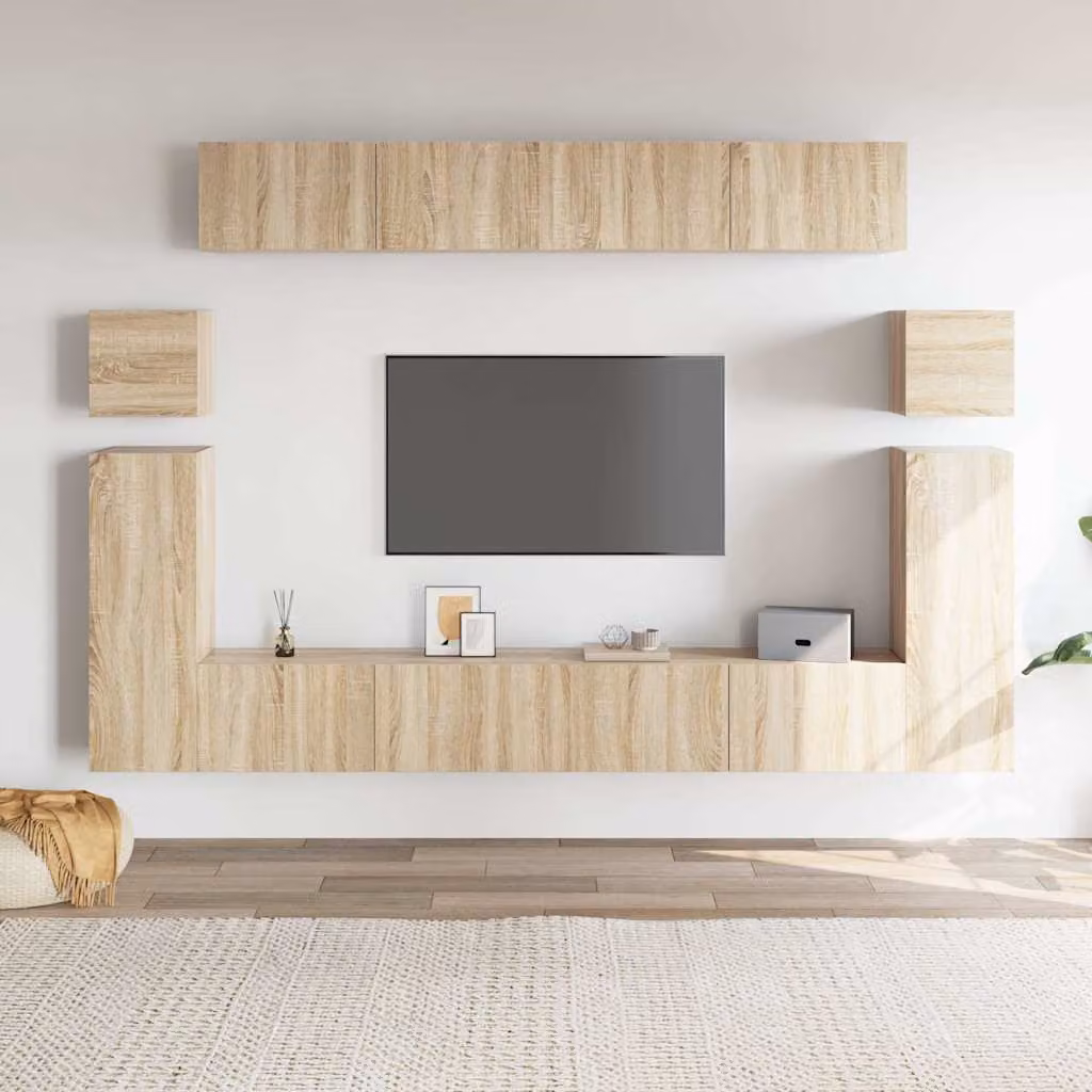 Set Mobili Porta TV Moderno vidaXL in Legno Multistrato Rovere Sonoma Marrone 8 Pezzi