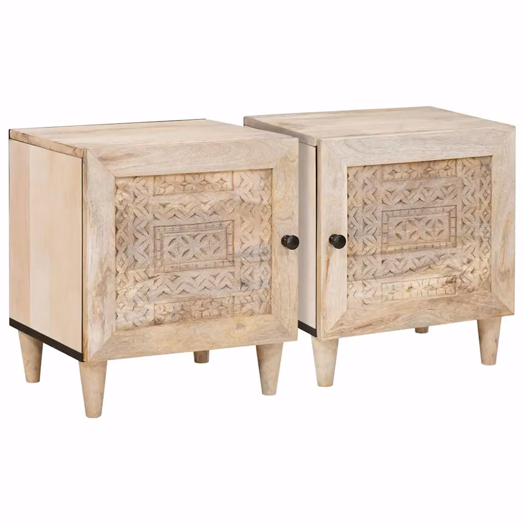 Set di 2 comodini vidaXL in legno di acacia e mango, colore bianco e beige, stile moderno per camera da letto o soggiorno, L 80 cm x P 50 cm x H 40 cm