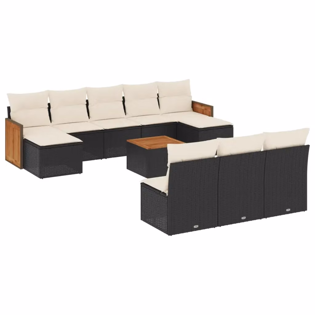 vidaXL Set Divani da Giardino 11 pz in Polyrattan Nero con Cuscini e Tavolino da Esterno – 2