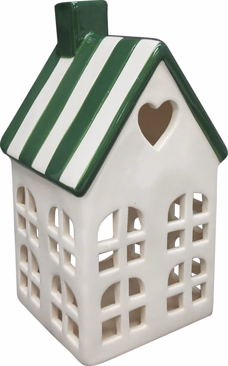 Lanterna da esterno in Vetroceramica Hytte Laternenhaus 8,8 x 8,5 x 17,2 cm Bianco/Bianco-Verde 1 pezzo