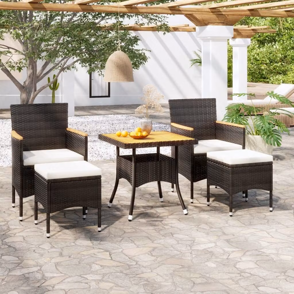 Maison Exclusive - Set da pranzo da giardino 5 pezzi in rattan sintetico e legno massello di acacia nero