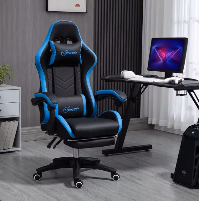 Sedia da gaming ULEVR regolabile in altezza con reclinazione 135¡ã, poggiapiedi e cuscini, nera