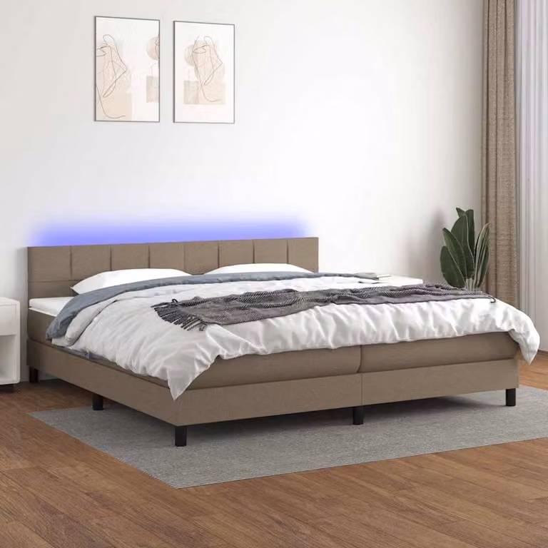 Letto a molle con materasso e illuminazione LED vidaXL in tessuto tortora L/P: 200 x 200 cm