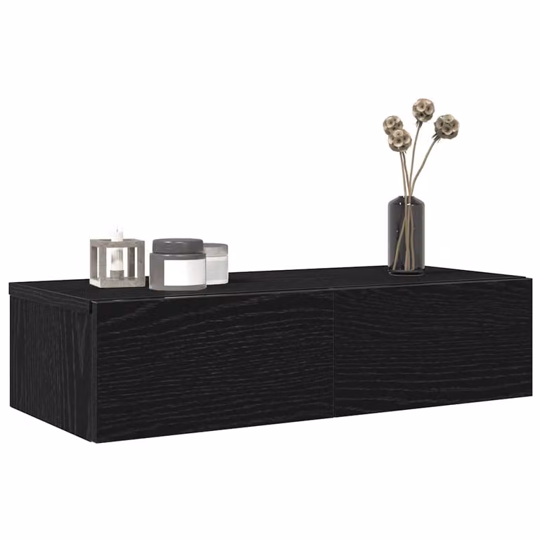 Scaffale a Parete con Cassetti vidaXL Nero in MDF Moderno L 60 cm, P 26,5 cm, H 15 cm