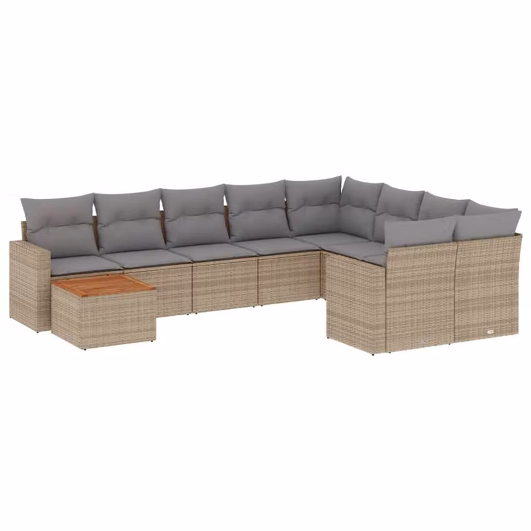 Set Divano da Giardino 10 pz con Cuscini Beige Misto Polyrattan