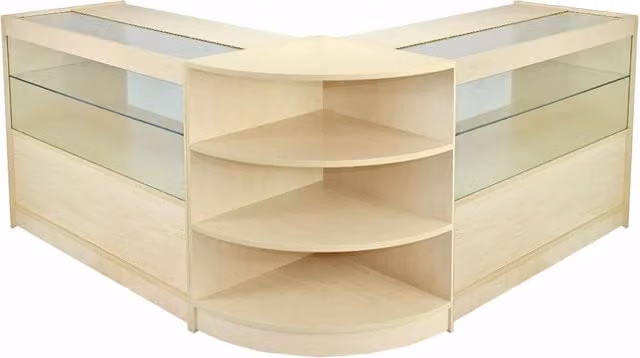 Set Orion Monster Shop composto da 3 banconi da negozio e reception con finitura in acciaio laminato, vetro e MDF, colori marrone e beige, L/P/H: 120 x 60 x 90 cm