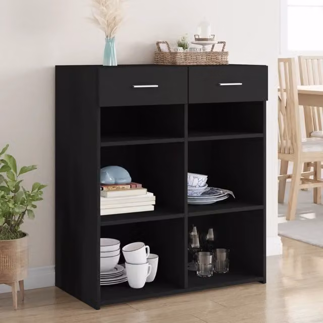 Credenza nera vidaXL in legno e MDF da appendere al muro L 80 cm x P 42,5 cm x H 93 cm – 1