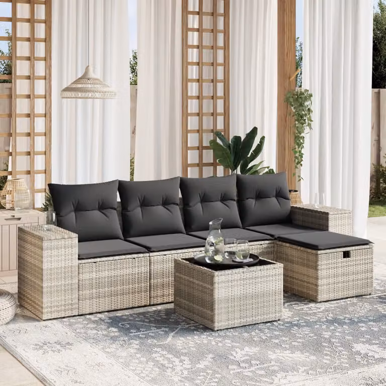 vidaXL Set Divano da Giardino a L 6pz con Cuscini Grigio Moderno con Struttura in Acciaio e Polyrattan
