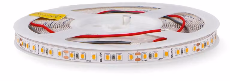 Striscia LED, 10 metri, 24 V DC, tecnologia SMD2835, 120 LED al metro, temperatura di colore 3500 K, grado di protezione IP20