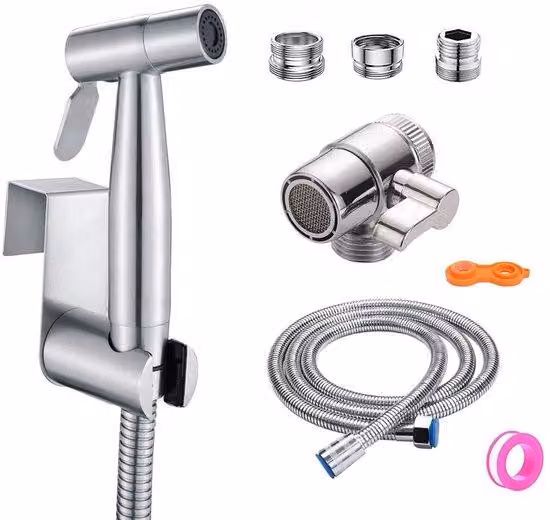 Set di doccetta portatile Unyqoos® in acciaio inossidabile – getto d'acqua regolabile, deviatore a 2 vie, getto potente, supporto senza foratura