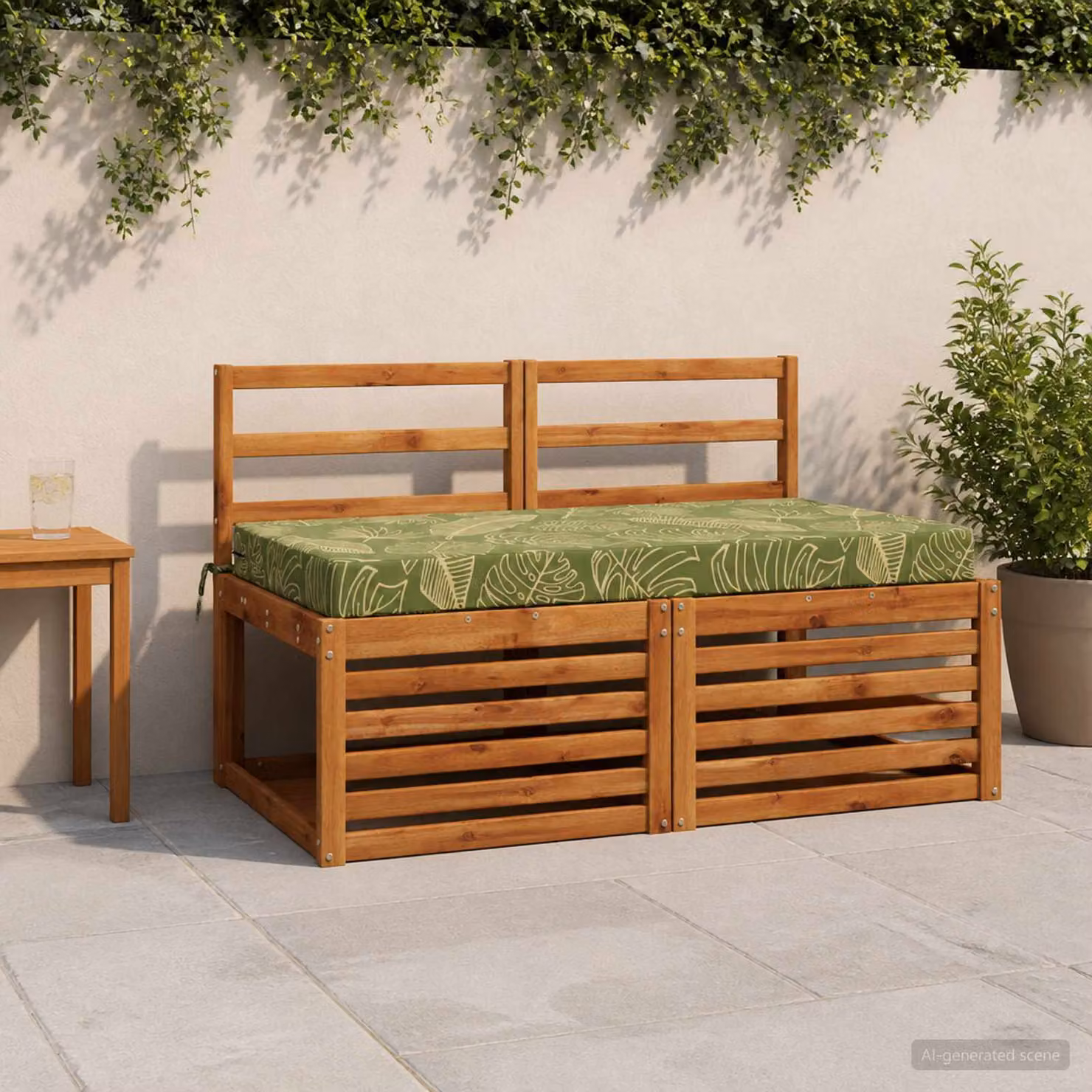 Cuscino per la seduta vidaXL SOEST verde con design a foglia in poliestere e imbottitura in schiuma