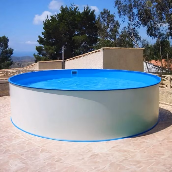 Piscina fuori terra tonda BSVILLAGE CLIO 450 in acciaio zincato con liner in PVC, colori blu e sabbia, Diametro: 450 cm, Altezza: 120 cm – 2