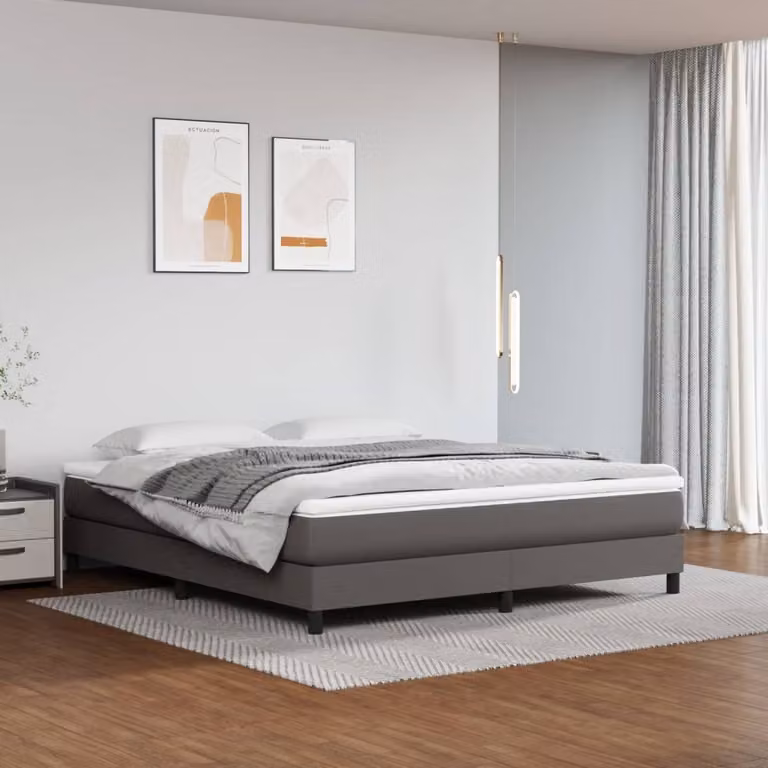 The Living Store Letto a molle insacchettate grigio 180x200 cm in Pelle finta