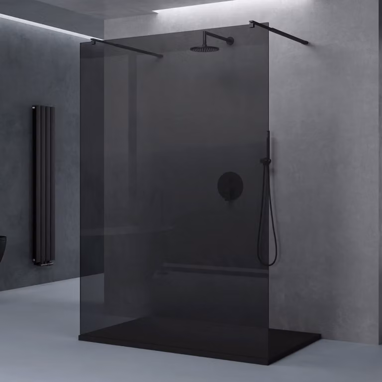 doporro Box Doccia Walk-In 100x200cm, Parete Doccia Anticalcare in Vetro Grigio 10mm con Bracci Sostegni Telescopici in Acciaio MMBR3 Nero