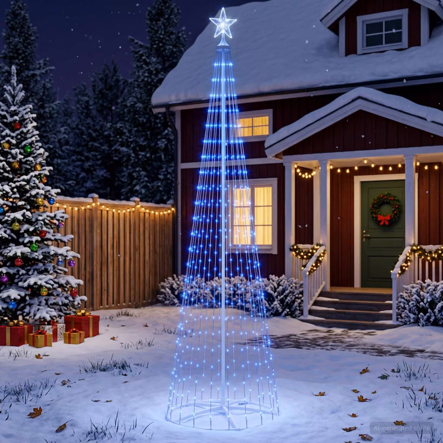 vidaXL Albero di Natale a cono LED 250 cm 470 LED Blu Acciaio Bianco