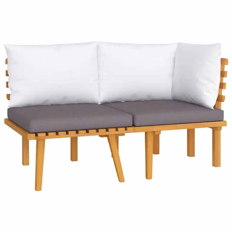 Set di Divani da Giardino a L vidaXL in Legno di Acacia con Cuscini Bianchi e Grigi