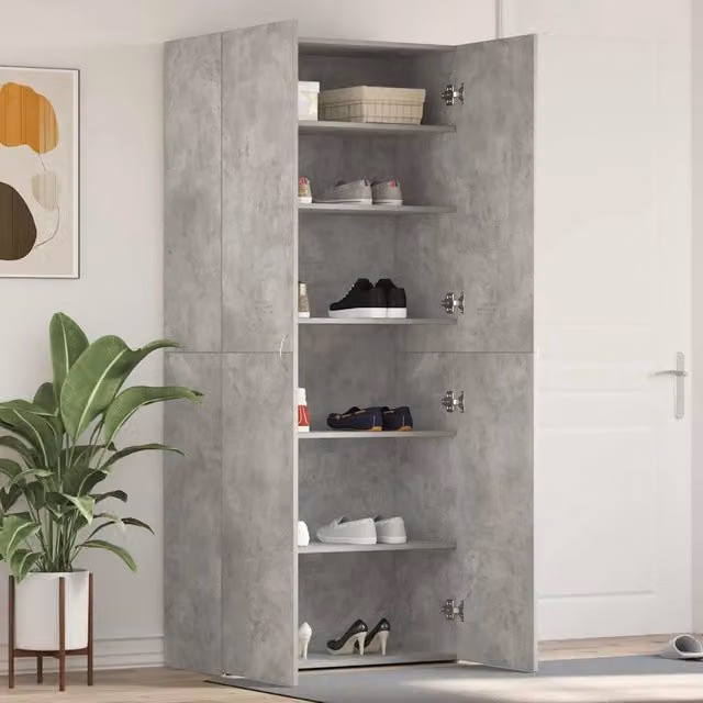 Mobile per scarpe vidaXL in MDF grigio e argento, L: 80 cm, P: 35.5 cm, H: 180 cm – 1