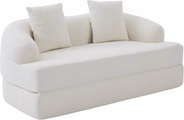 Divano 2 posti 2-in-1 con rivestimento in chenille beige, letto pieghevole per soggiorno e camera ospiti, con 2 cuscini