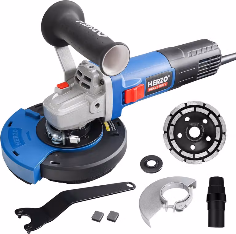 Levigatrice per calcestruzzo, fresa per calcestruzzo, set con disco abrasivo diamantato e aspiratore, 1400 W (125 mm)