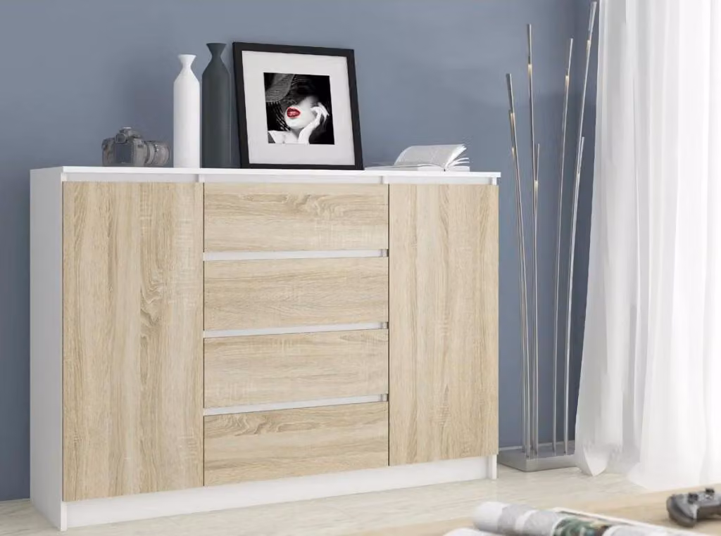 Cassettiera ampia combinata SAVRILA - bianco / rovere sonoma