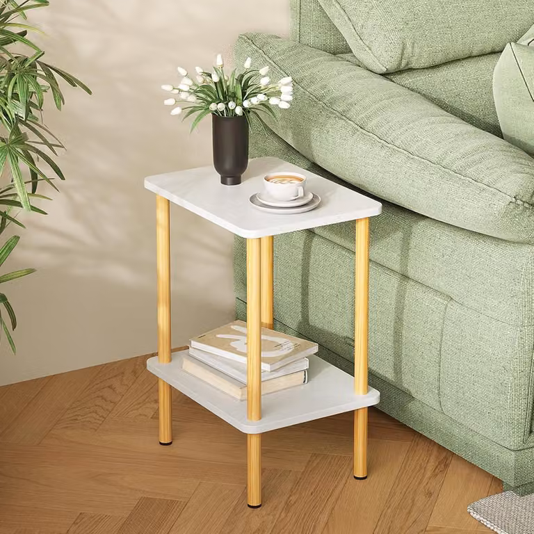 Tavolino 2 livelli in legno comodino stretto spazio di archiviazione - stile scandinavo camera da letto soggiorno - facile montaggio bianco/natura