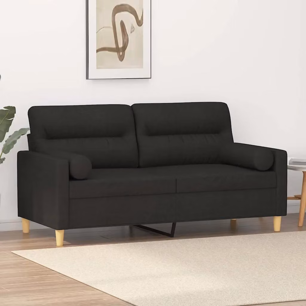 Divano moderno da soggiorno a 2 posti in tessuto nero con cuscini e coperture rimovibili – 2