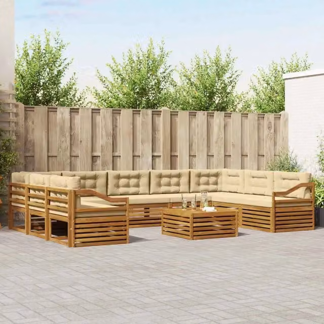 Set di 10 divani da esterno moderni vidaXL in legno di acacia colore beige e naturale