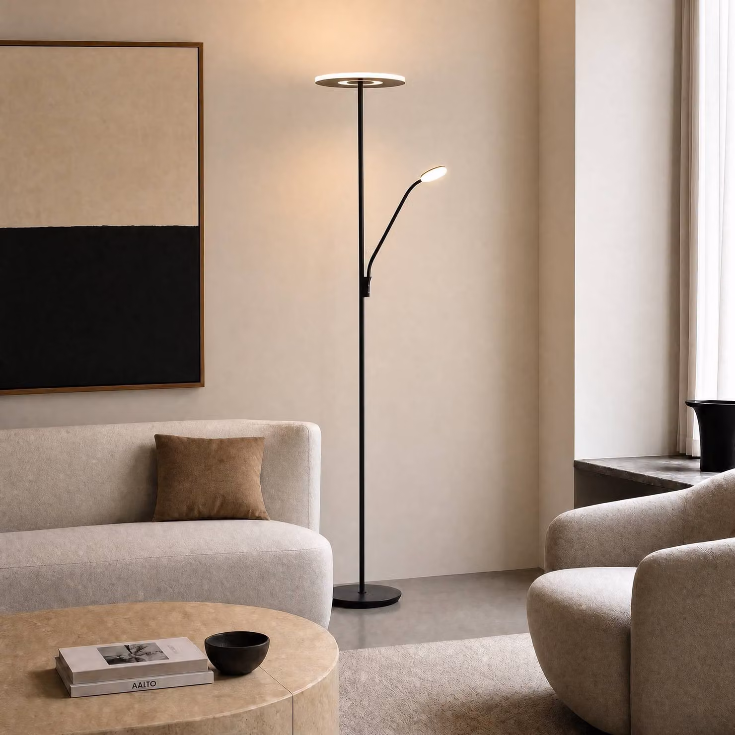 Lampada da terra con luce lettura Raymond Lucande, dimmerabile, Nero, Soggiorno / Sala da pranzo, Metallo, Moderno, Lampada LED da terra