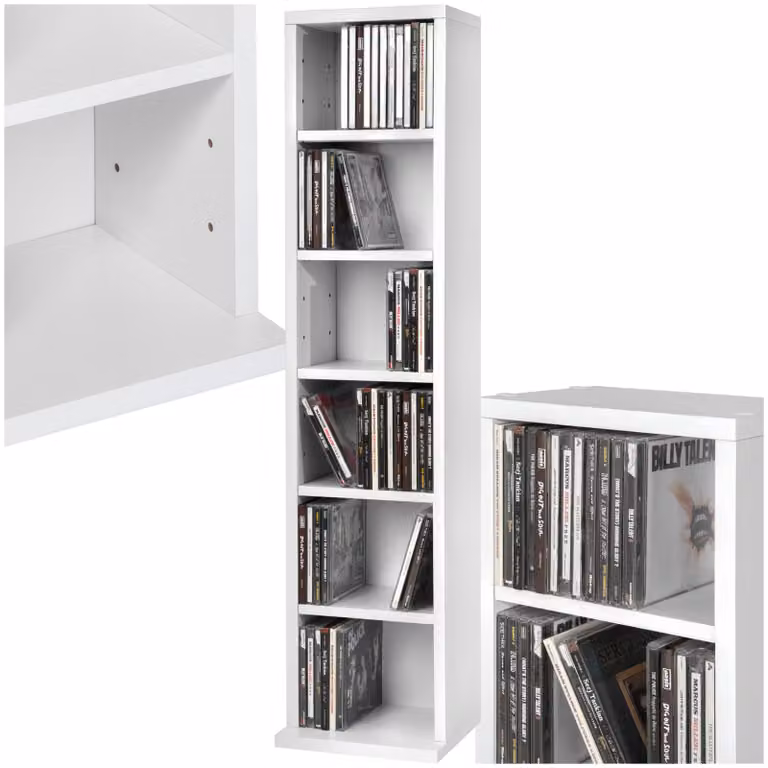Scaffale per CD TecTake GmbH con 6 scomparti per 102 CD, bianco, L: 90 cm, P: 21 cm, H: 20 cm