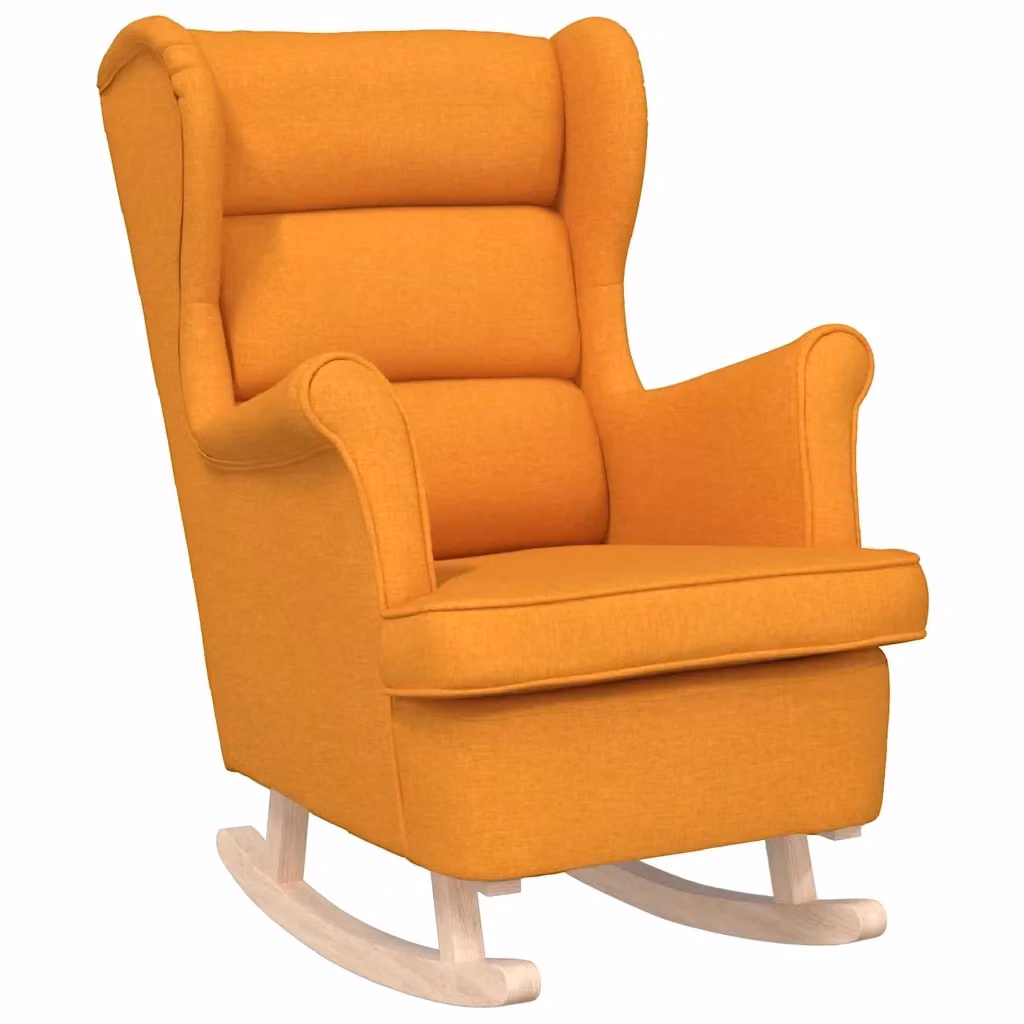 Sedia a dondolo vidaXL in tessuto giallo e arancione con struttura in legno di gomma L: 74 cm, P: 90 cm, H: 102 cm – 2