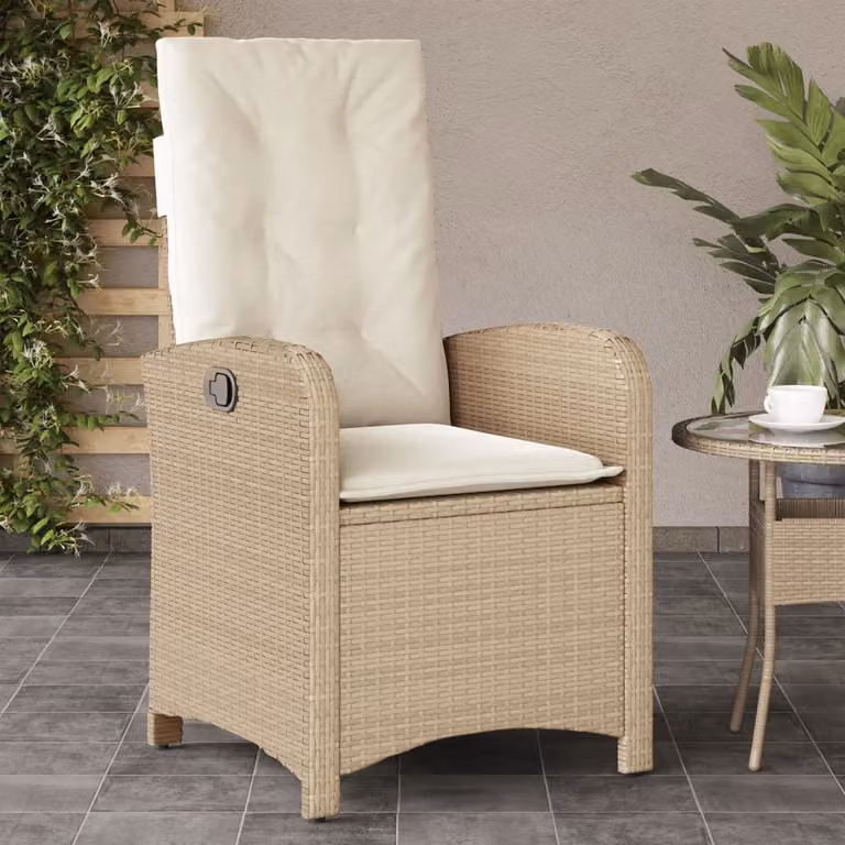 Sedia reclinabile da giardino vidaXL in polyrattan con cuscini beige e struttura in metallo