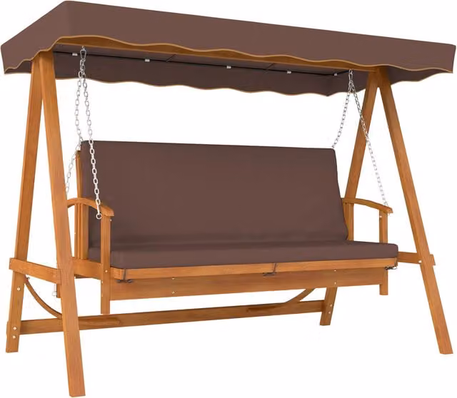 Dondolo da giardino 3 posti con tettoia ¨C Xylo ¨C legno massello marrone con funzione sdraio