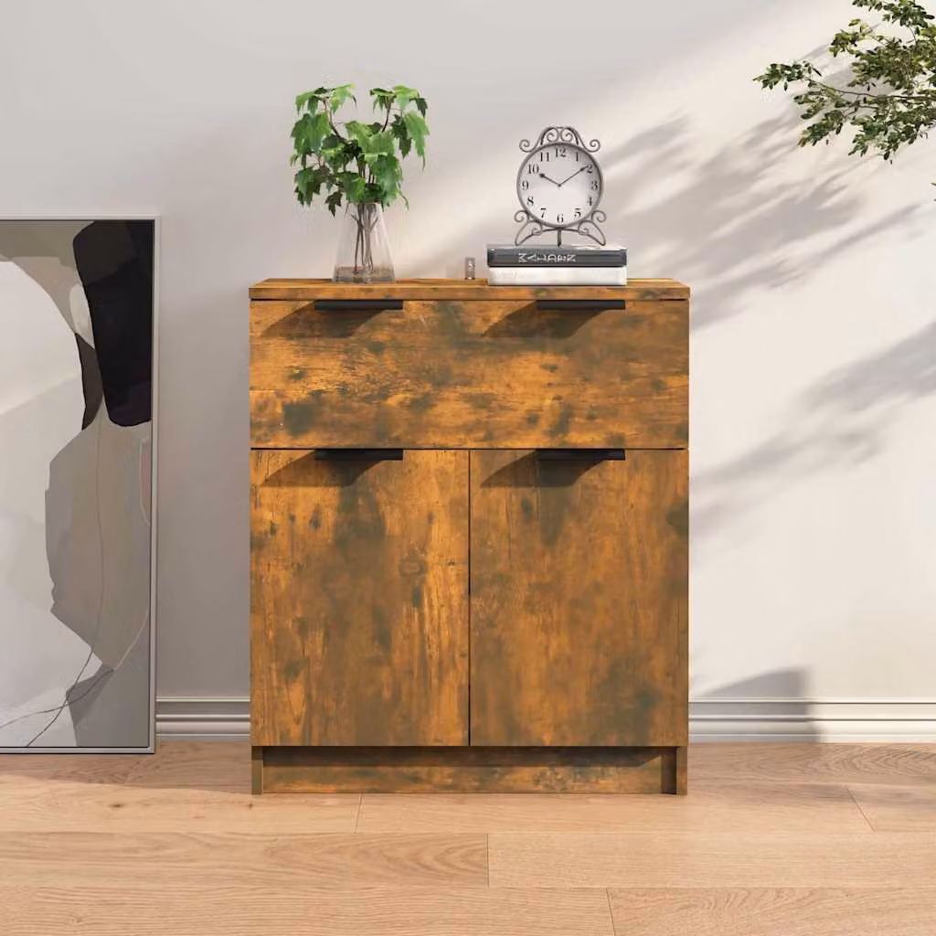 Credenza moderna vidaXL in legno tecnico color rovere fumo, L: 60 cm, P: 30 cm, H: 70 cm