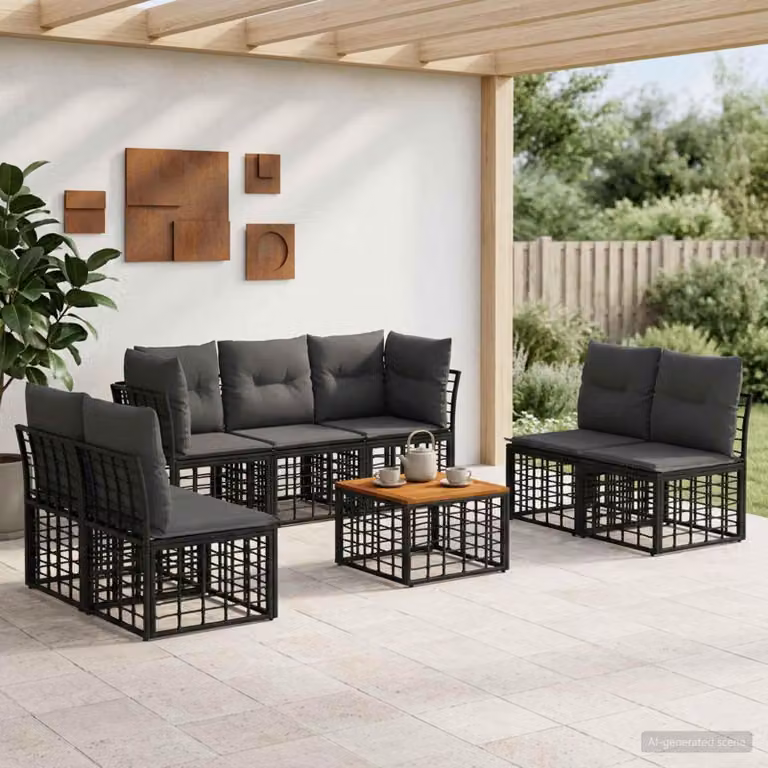 Maison Exclusive - Set da esterno per divano, 8 pezzi, colore nero e grigio scuro, realizzato in poliestere