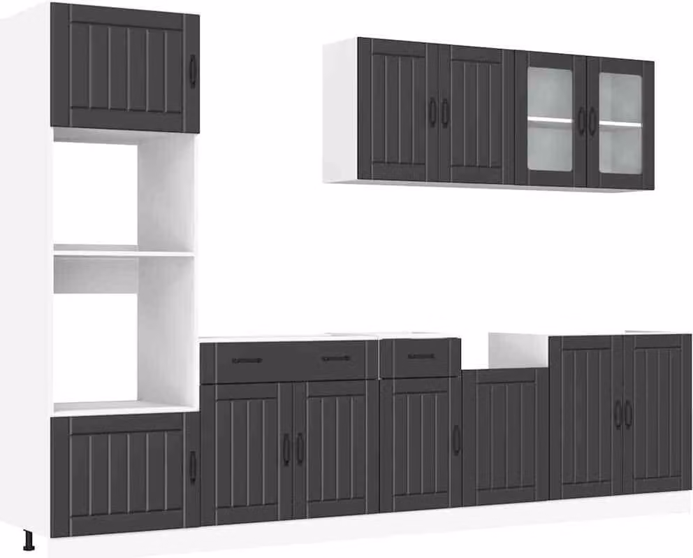 Set Mobili da Cucina 7 pz Kalmar Neri Legno Multistrato