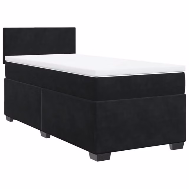 Letto singolo | Letto per adulti | Giroletto a Molle con Materasso Nero 90x190 cm in Velluto