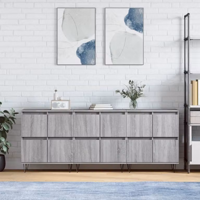 Set di 3 credenze vidaXL in legno e metallo, colore grigio, per soggiorno o sala da pranzo