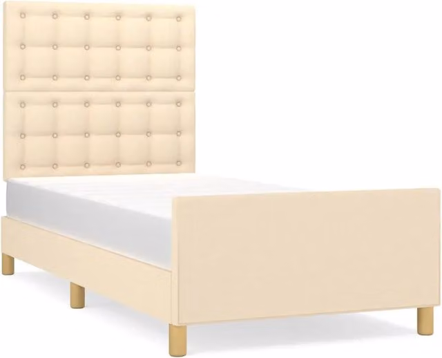 Letto singolo per adulti in tessuto beige con struttura in legno e doghe, L/P/H: 90 x 200 cm