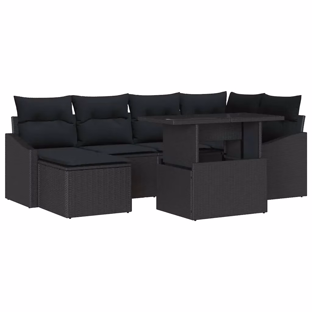 Set Divano da Giardino vidaXL 7 Pezzi a Forma di L con Cuscini e Tavolino Nero – 2