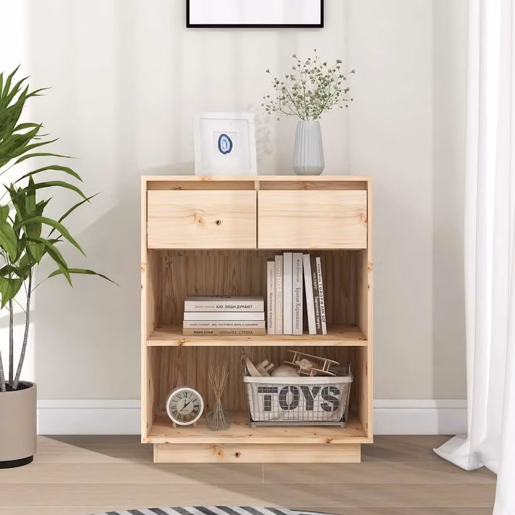 Consolle Mobile vidaXL in Legno Massello di Pino Naturale, Stile Rustico, L 60 cm x P 34 cm x H 75 cm