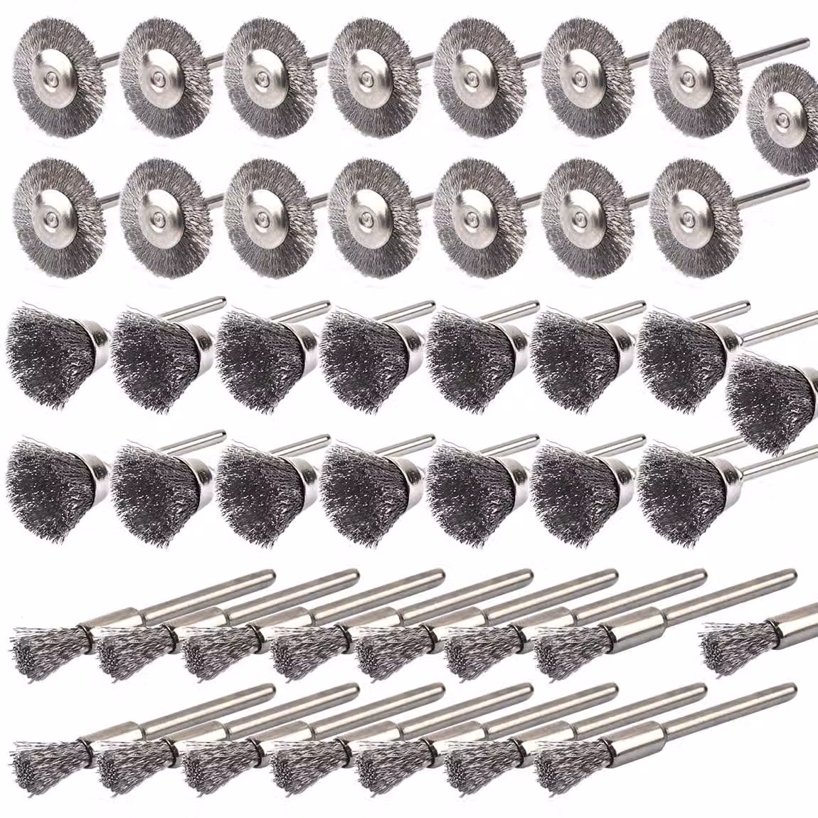 Set di spazzole metalliche, 45 pezzi, attacco da 3 mm, acciaio legato