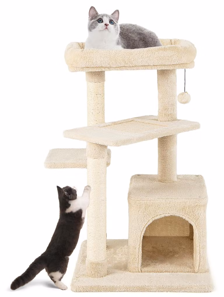 FANTASK: Albero per gatti multifunzionale, struttura a 4 piani per arrampicata, ideale come mobile per gatti