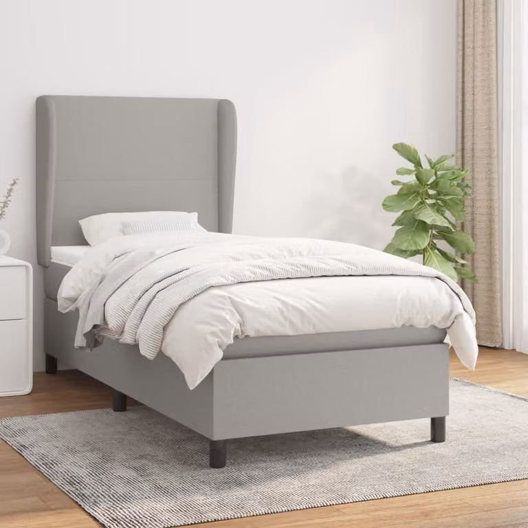 The Living Store Letto a molle con materasso grigio chiaro 90x200 cm in tessuto
