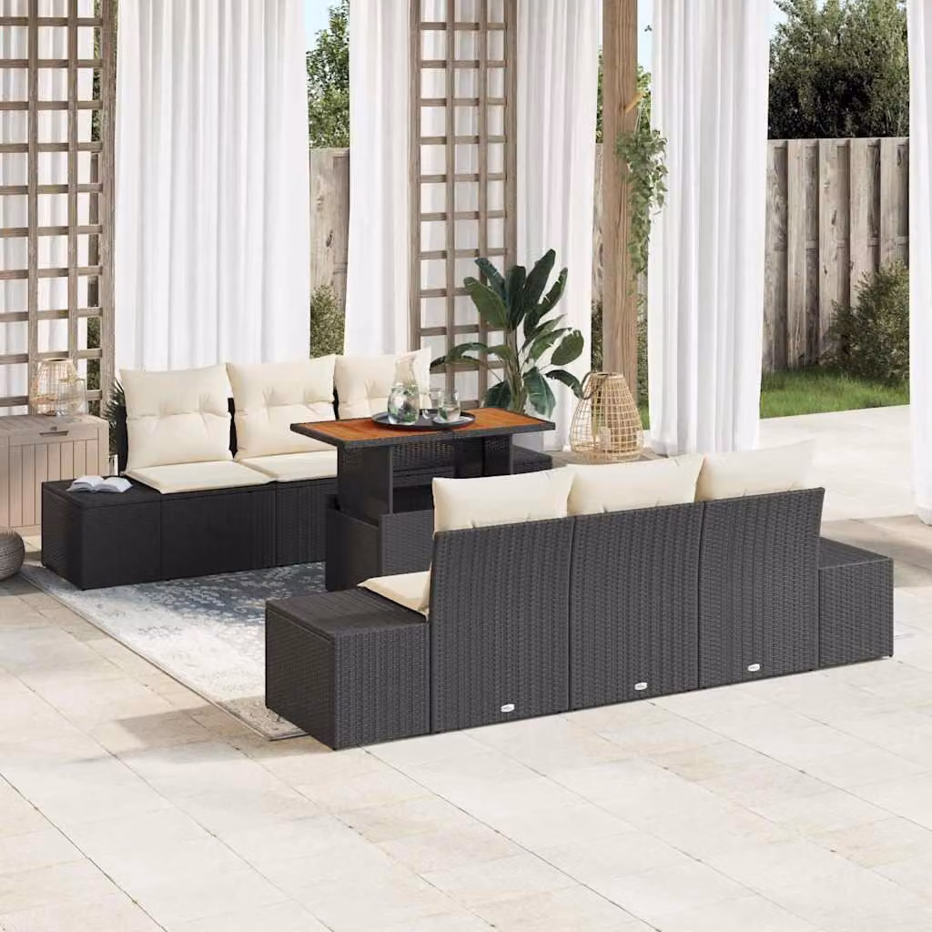 Maison Exclusive - Set da giardino composto da 7 pezzi, divano, in rattan sintetico nero