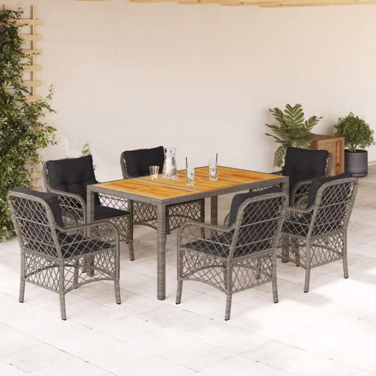 vidaXL Set da Pranzo da Giardino 7 pz in Polyrattan e Legno di Acacia Grigio